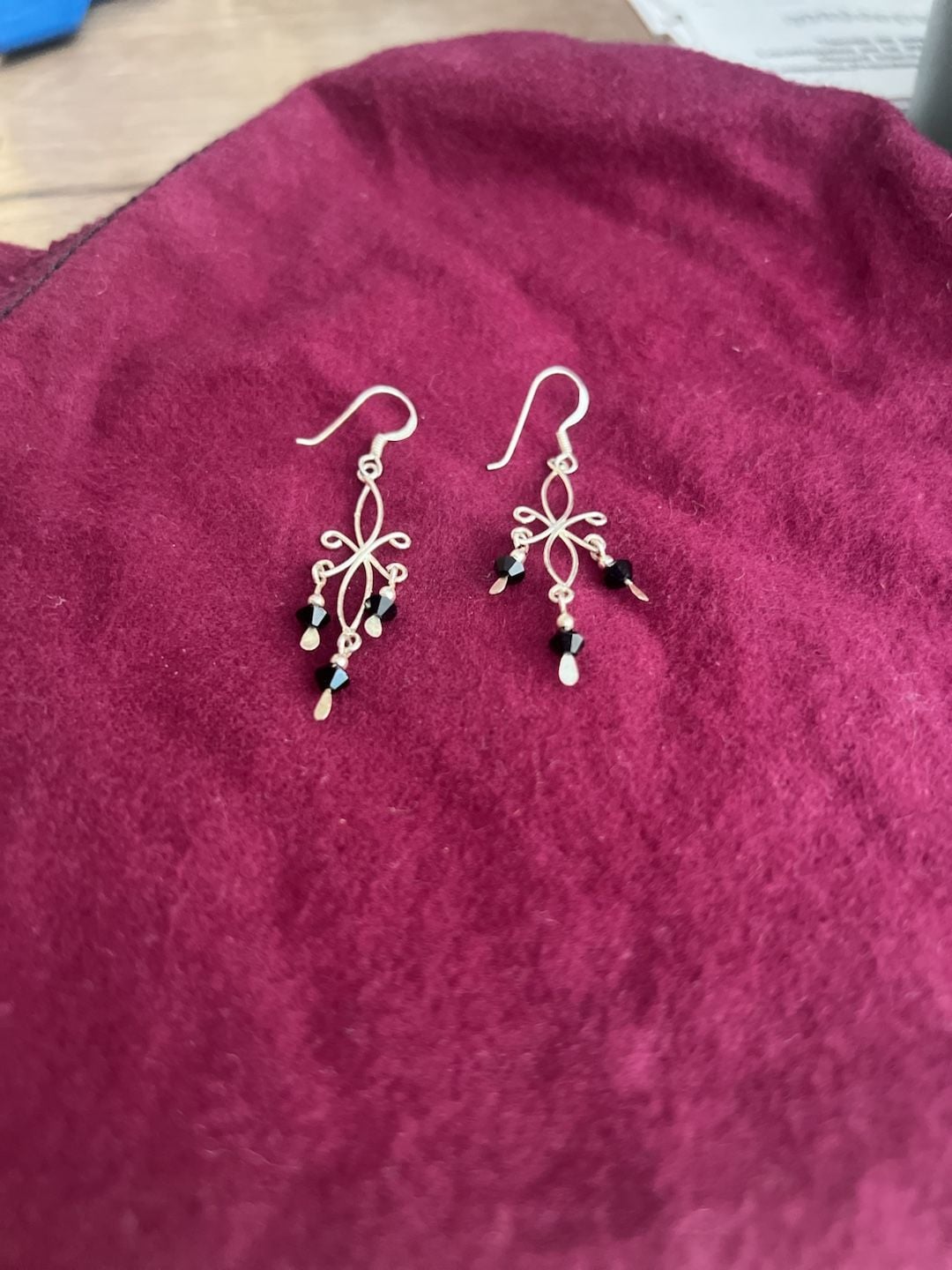 Sterling Silver Chandelier Dangle Earrings Black Crystal Wire Wrapped 3
