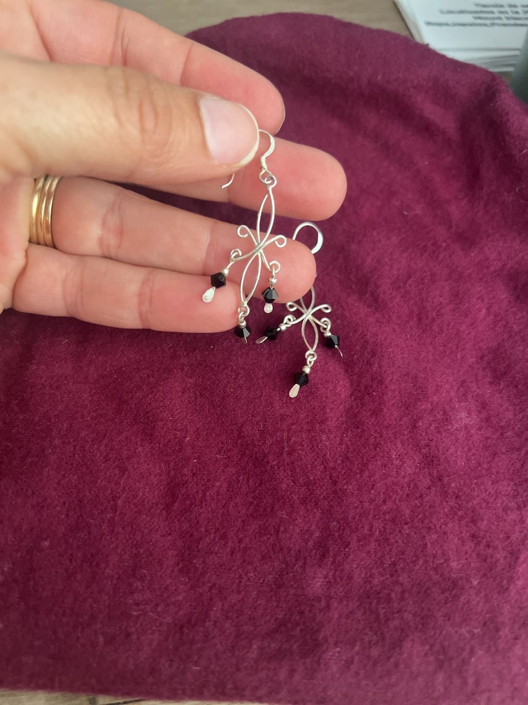 Sterling Silver Chandelier Dangle Earrings Black Crystal Wire Wrapped 4
