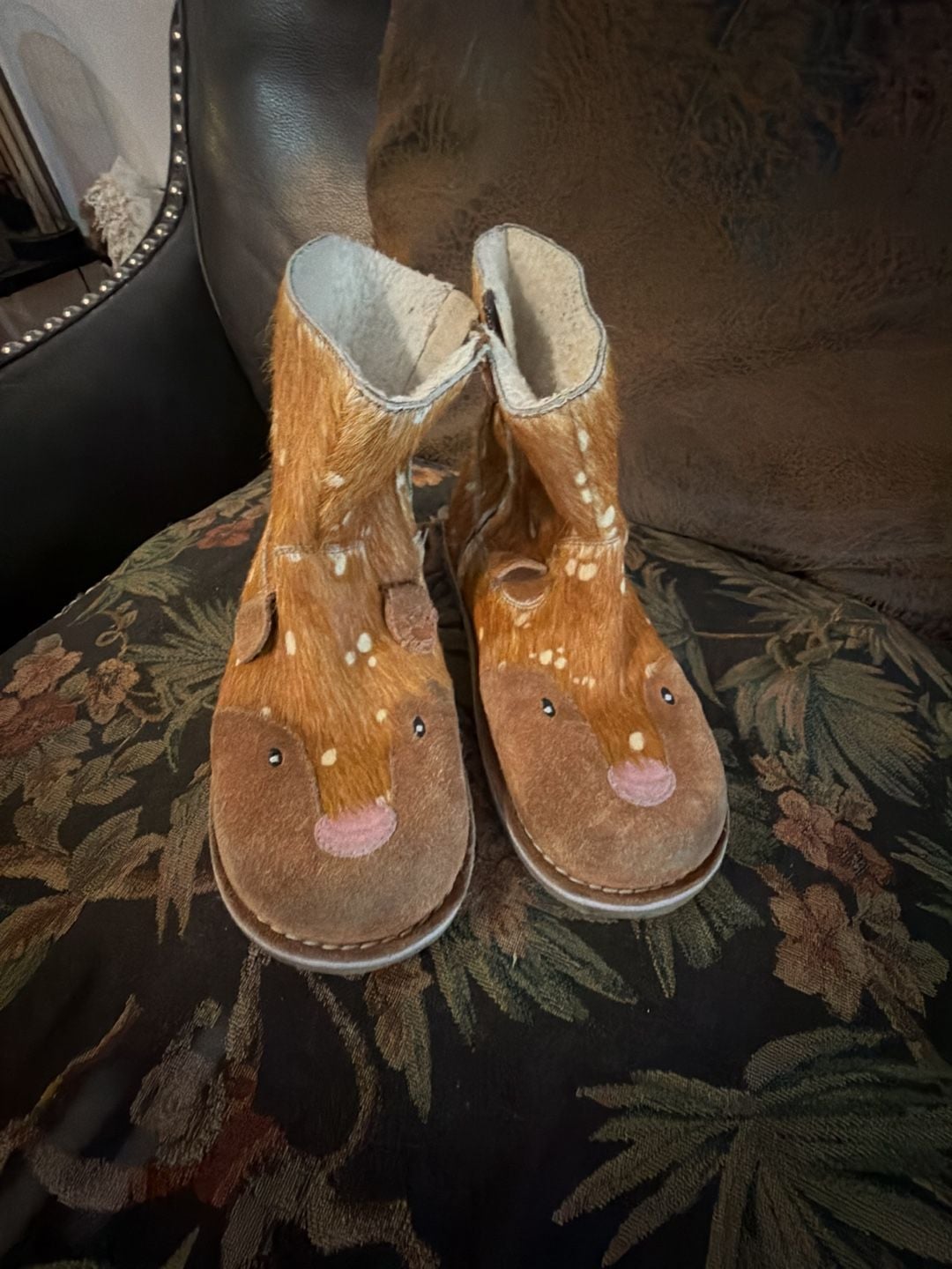 Mini Boden -size 35 real Fur Calf Hair Deer Animal Face Winter Boots Brown 4