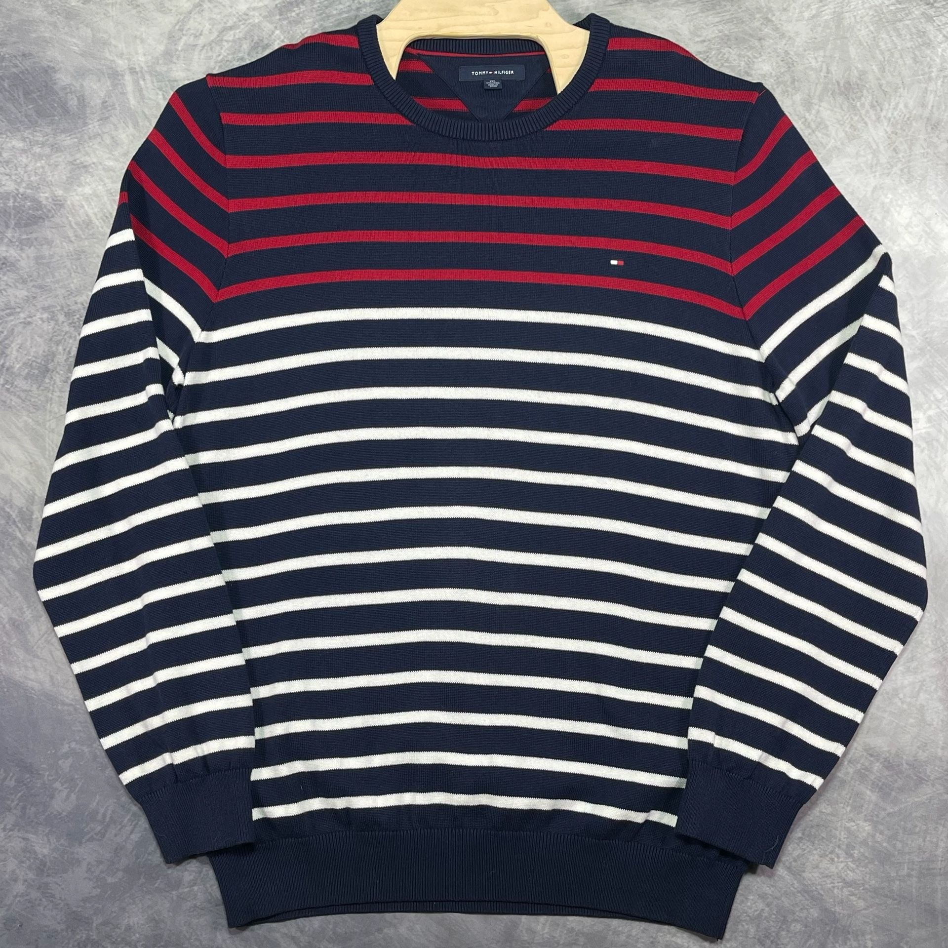 Tommy Hilfiger Crew Neck Striped Sweater Size XXL Navy Red White 2