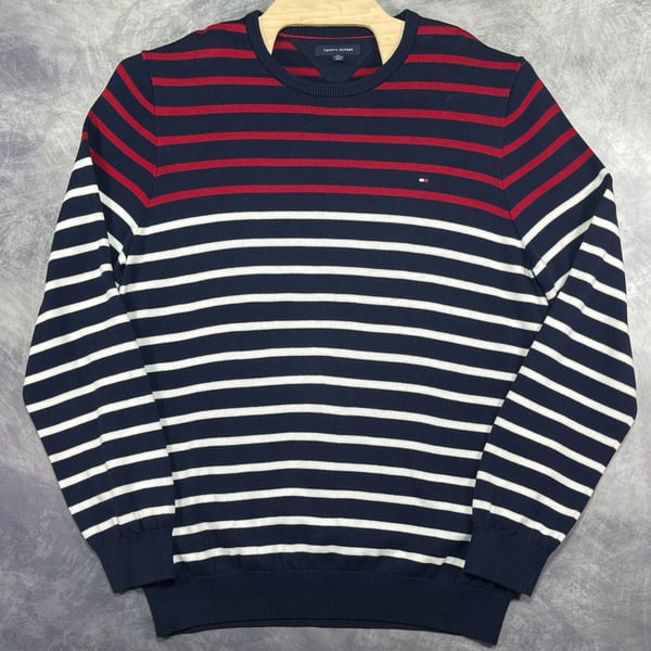 Tommy Hilfiger Crew Neck Striped Sweater Size XXL Navy Red White