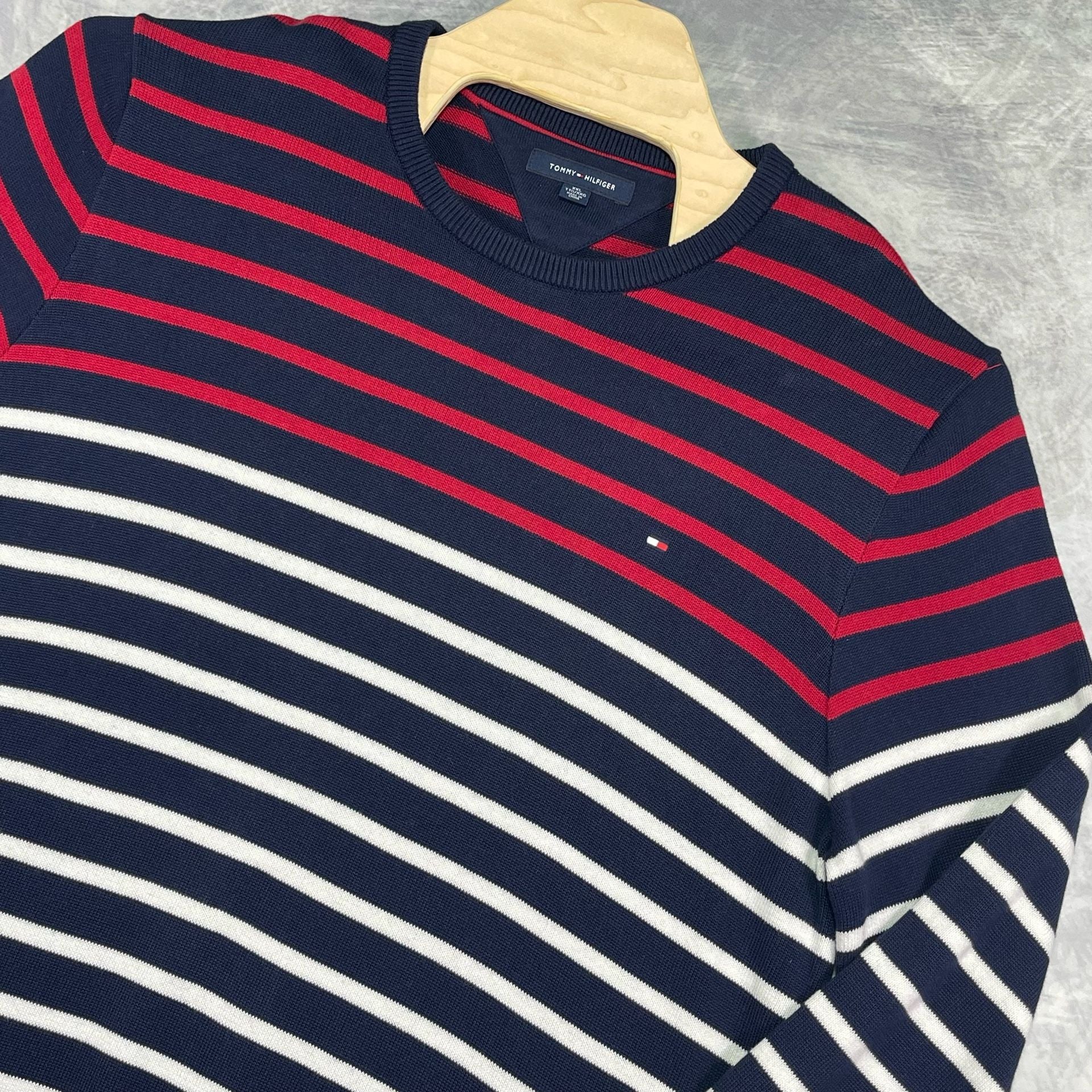 Tommy Hilfiger Crew Neck Striped Sweater Size XXL Navy Red White 3