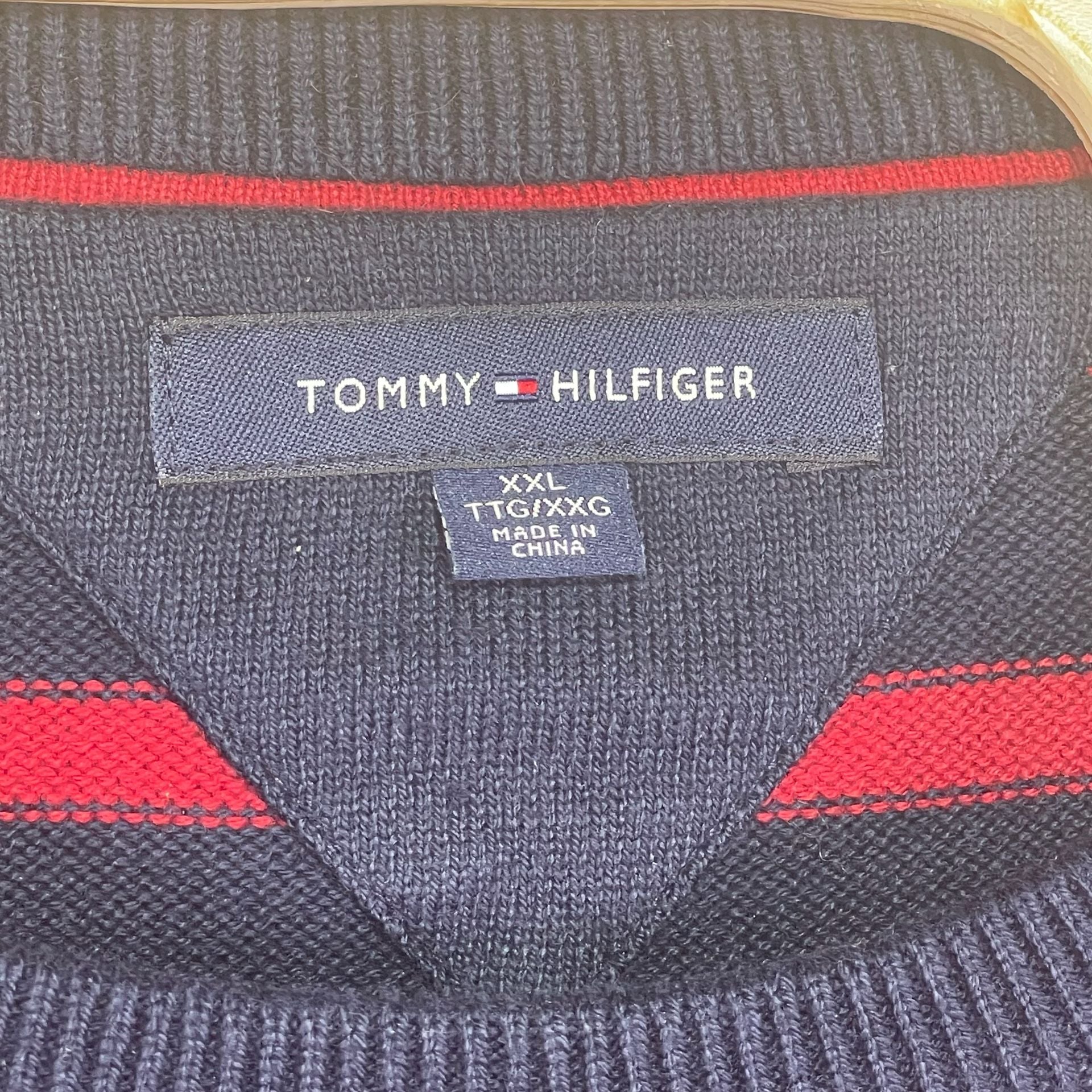 Tommy Hilfiger Crew Neck Striped Sweater Size XXL Navy Red White 4