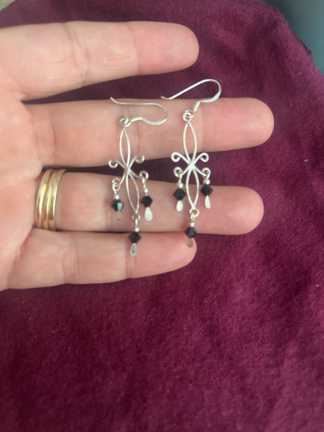 Sterling Silver Chandelier Dangle Earrings Black Crystal Wire Wrapped 5