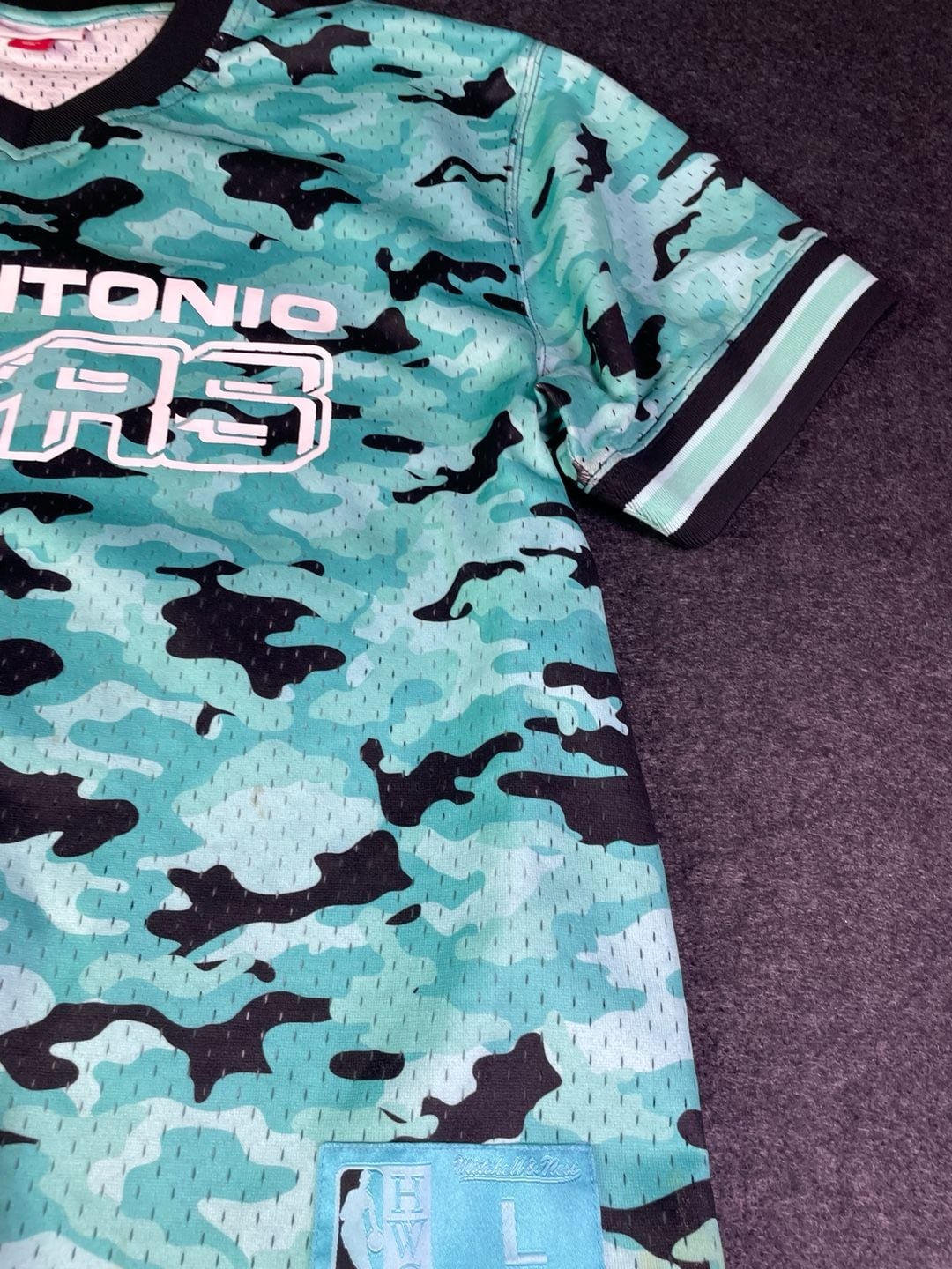 Mitchell & Ness San Antonio Spurs Camo Jersey Size L Mesh V-Neck 8