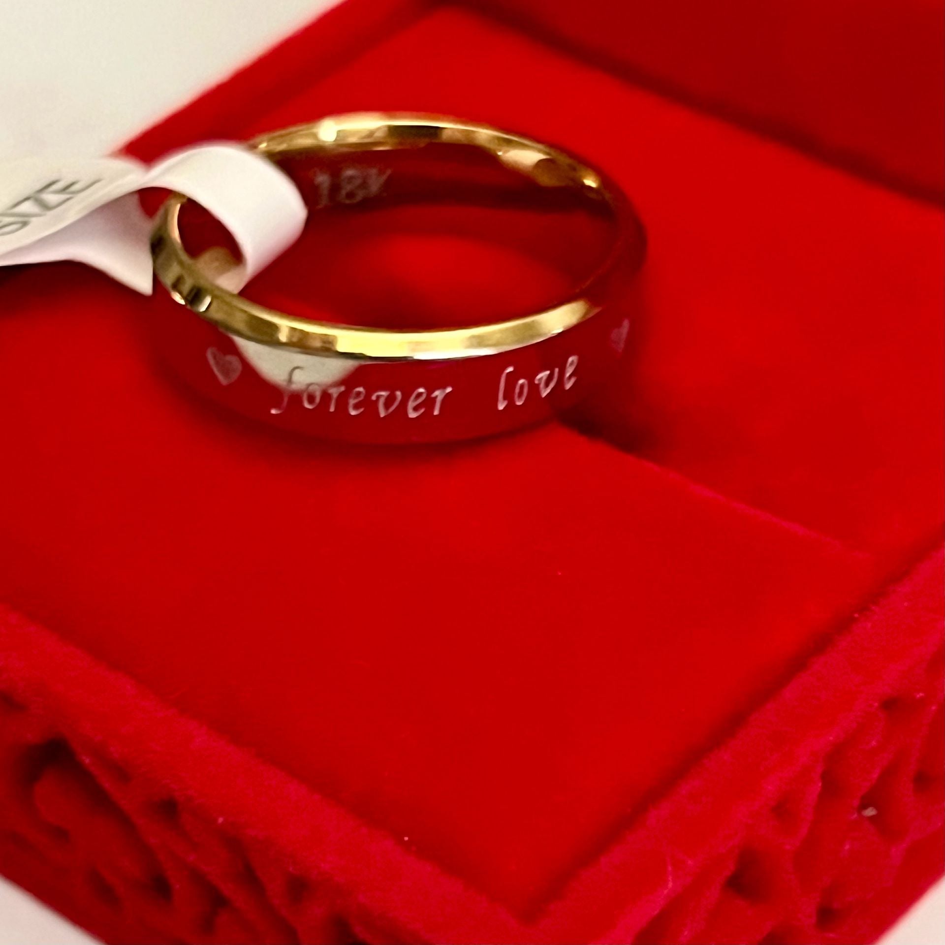 18K Tungsten “Forever Love”Engraved Two Tone Gold & Silver 4mm Band Size 9 3