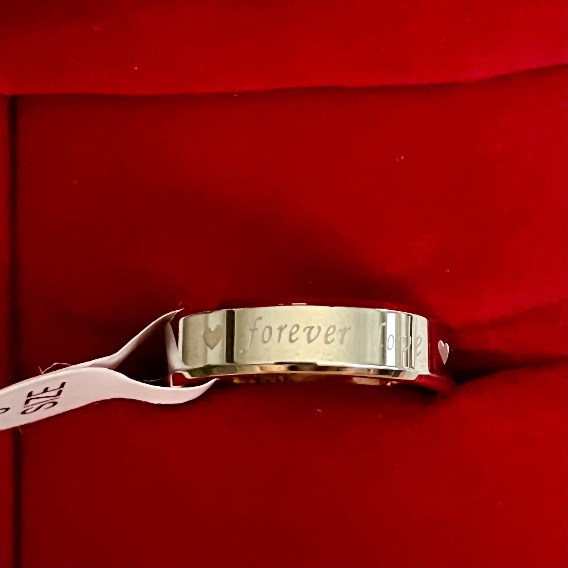 18K Tungsten “Forever Love”Engraved Two Tone Gold & Silver 4mm Band Size 9 4