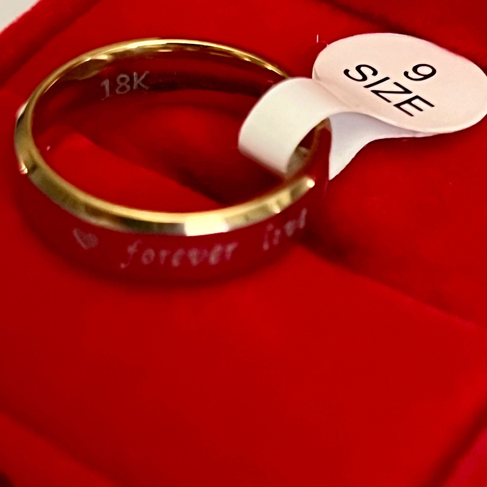 18K Tungsten “Forever Love”Engraved Two Tone Gold & Silver 4mm Band Size 9 6