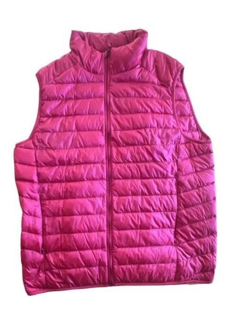 UNIQLO Down Puffer Vest Size L Raspberry Pink Lightweight Quilted Full Zip 4