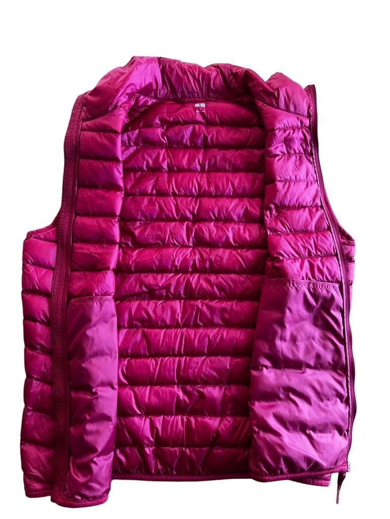 UNIQLO Down Puffer Vest Size L Raspberry Pink Lightweight Quilted Full Zip 8