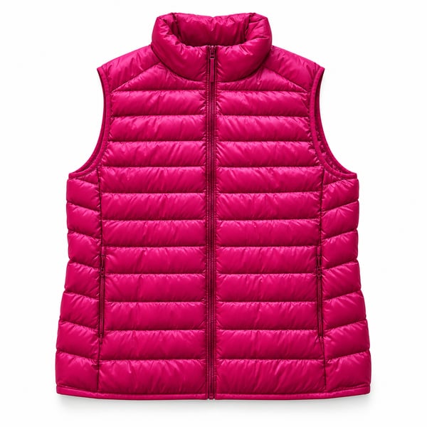 UNIQLO Down Puffer Vest Size L Raspberry Pink Lightweight Quilted Full Zip