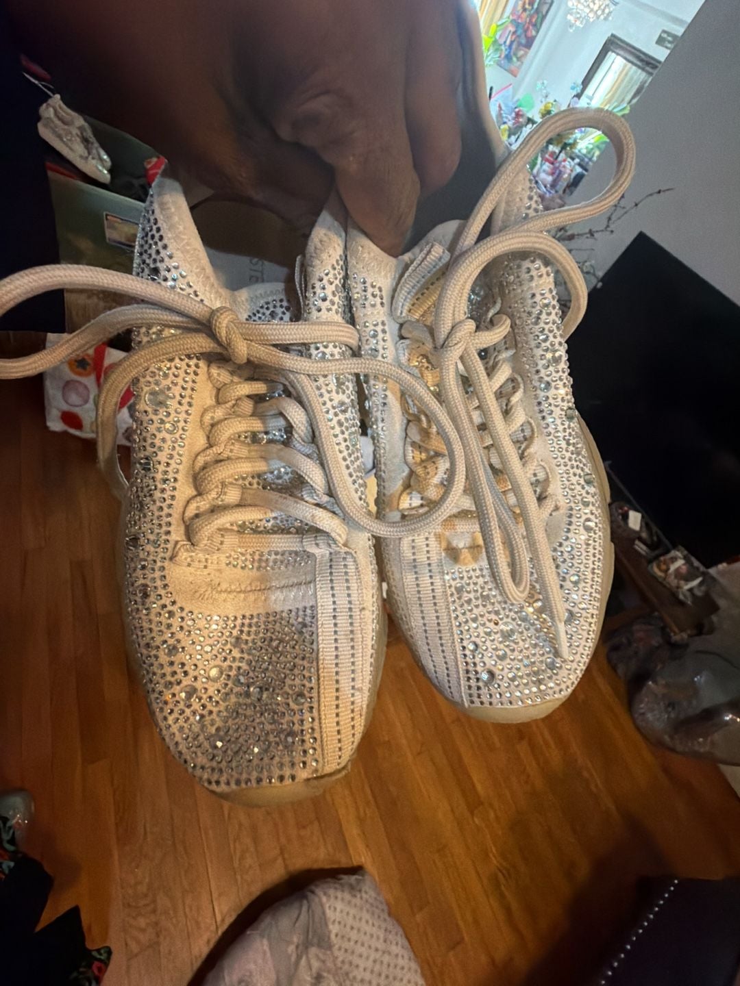 Steve Madden Maxima Rhinestone Sneaker White Embellished Platform 6