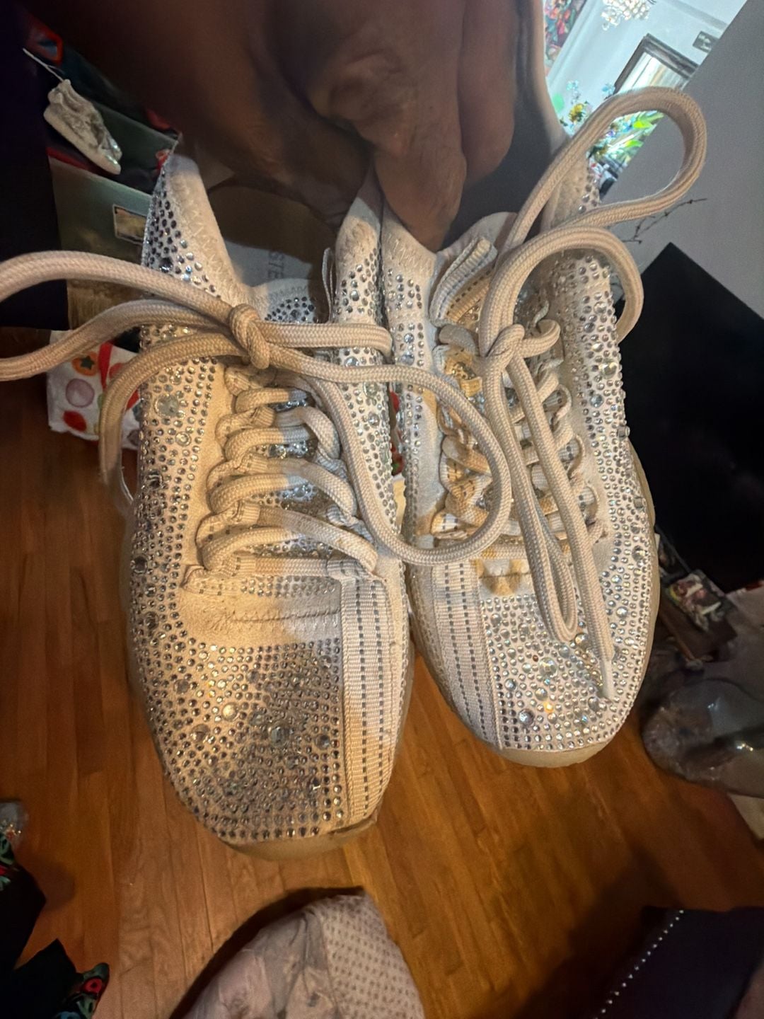 Steve Madden Maxima Rhinestone Sneaker White Embellished Platform 7