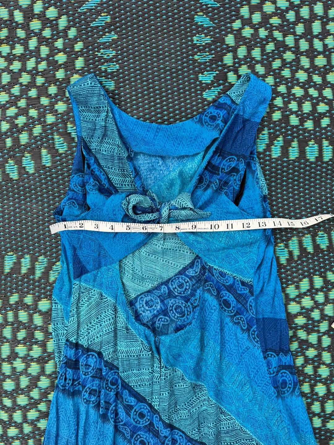 DJ Int'l Maxi Dress Size 9/10 Blue Geometric Print Rayon Sundress 4