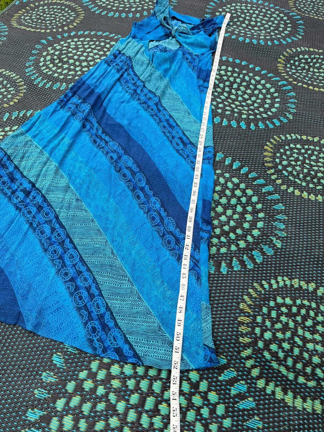 DJ Int'l Maxi Dress Size 9/10 Blue Geometric Print Rayon Sundress 5