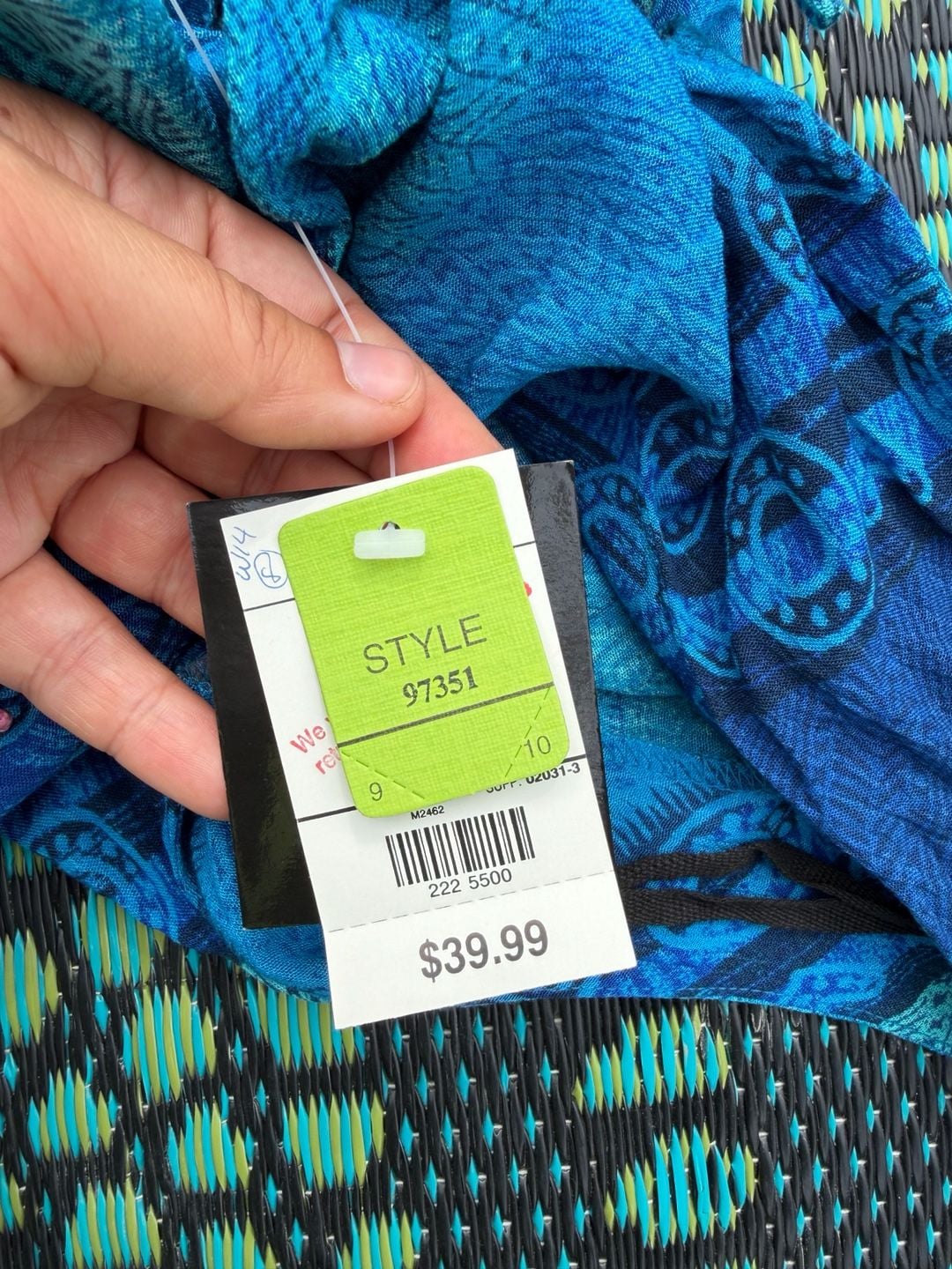 DJ Int'l Maxi Dress Size 9/10 Blue Geometric Print Rayon Sundress 7
