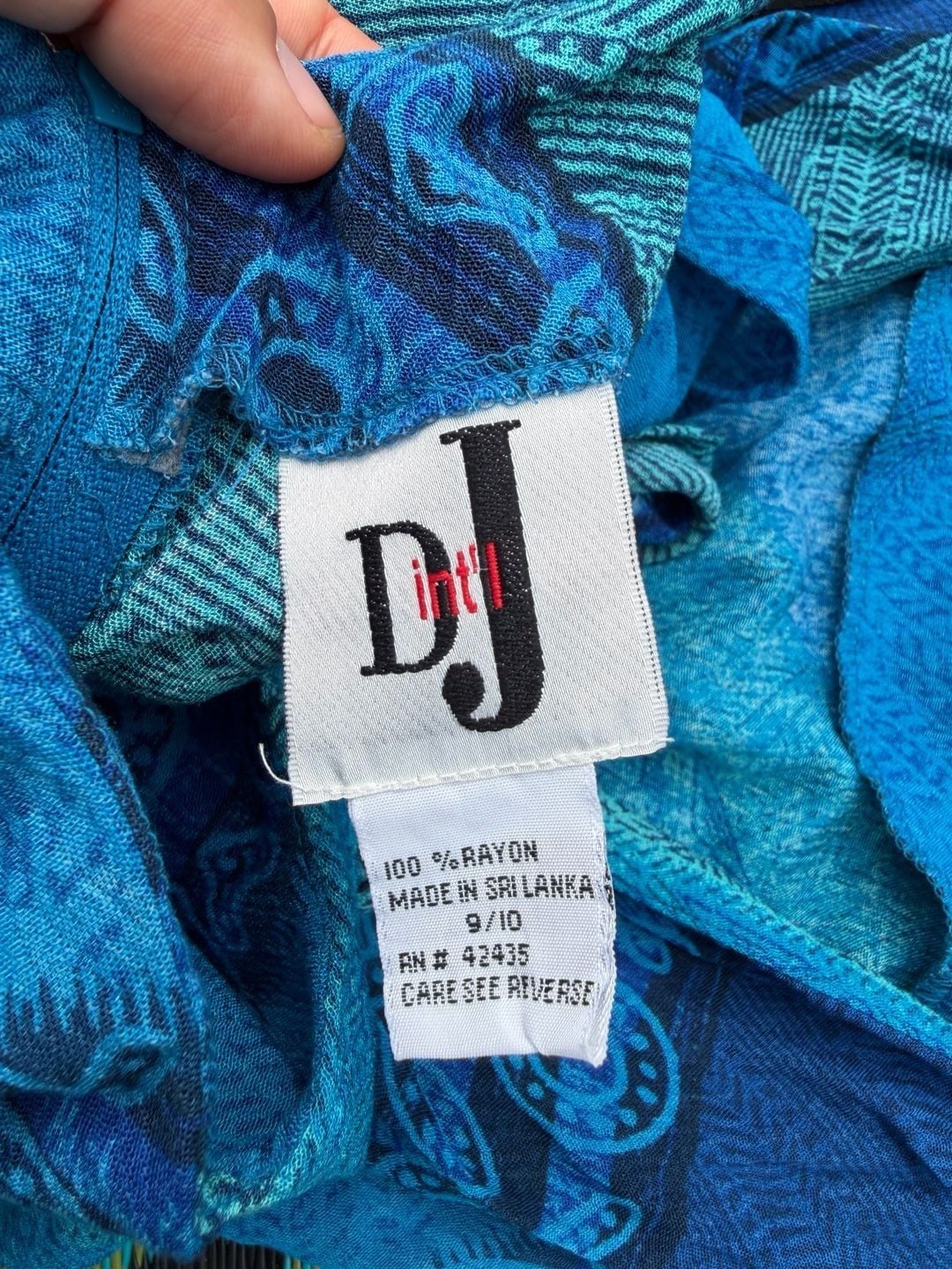 DJ Int'l Maxi Dress Size 9/10 Blue Geometric Print Rayon Sundress 6