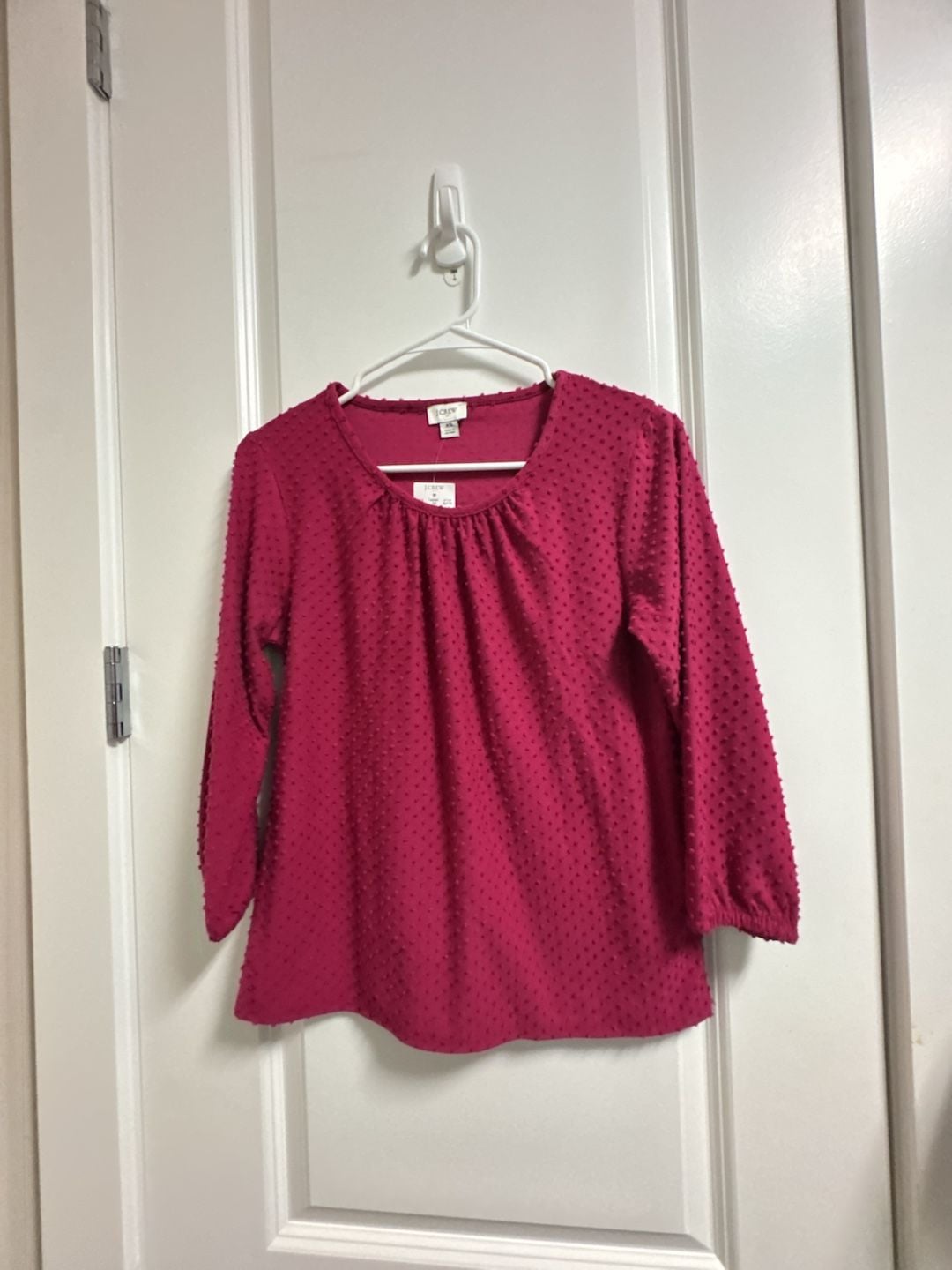 Women’s J. Crew Clip Dot Long Sleeve Top Size XS Magenta 2