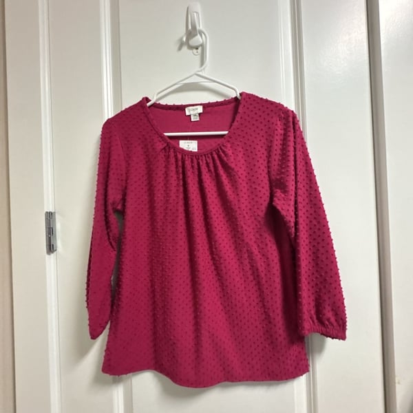 Women’s J. Crew Clip Dot Long Sleeve Top Size XS Magenta