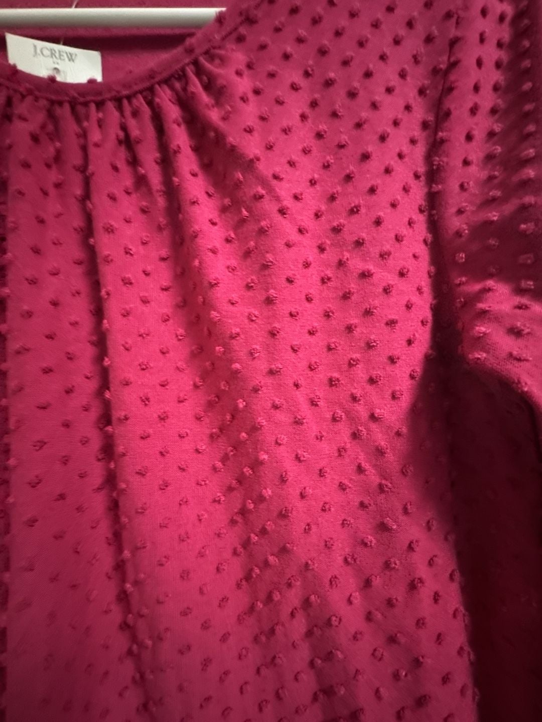 Women’s J. Crew Clip Dot Long Sleeve Top Size XS Magenta 3