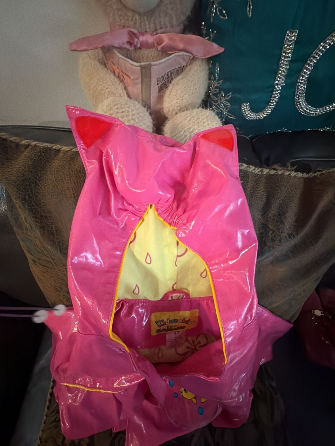 Kidorable Lucky Cat Raincoat Size 4T Pink Waterproof Hooded Jacket 2
