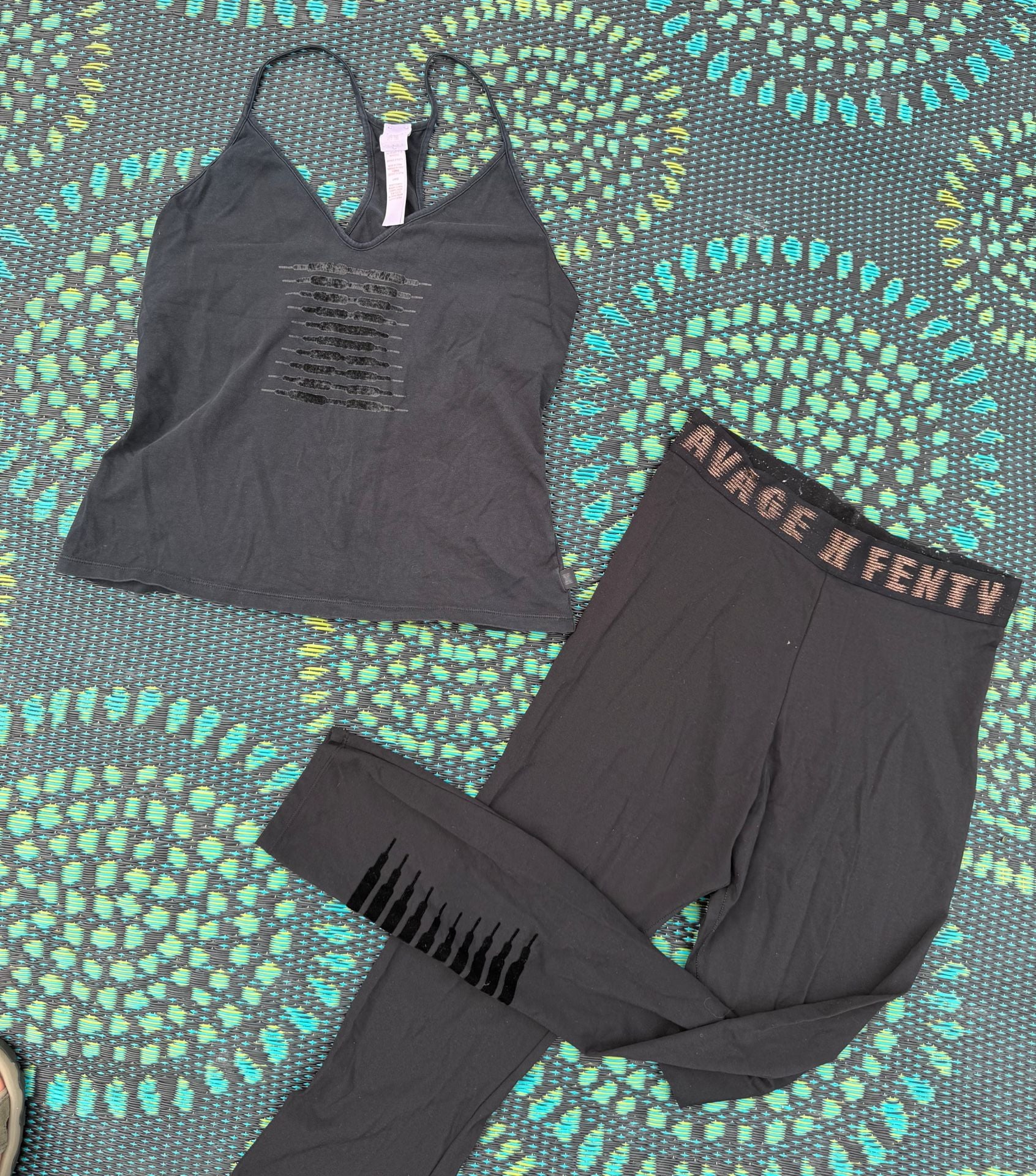 Savage X Fenty Tank Top & Leggings Set Size L XL Black 1
