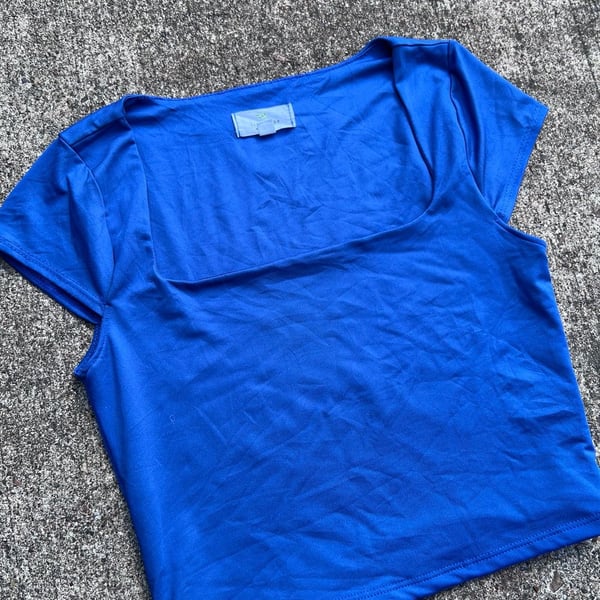 Z-Live in the Moment Square Neck Cap Sleeve Crop Top Royal Blue (S)