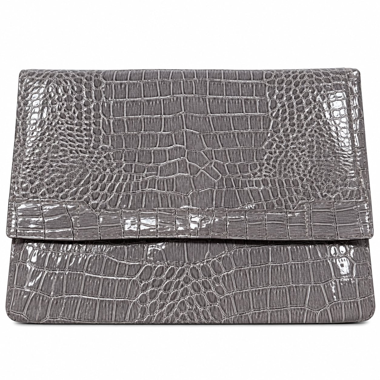 Vince Camuto Grey Crocodile Embossed Foldover Clutch Handbag 2