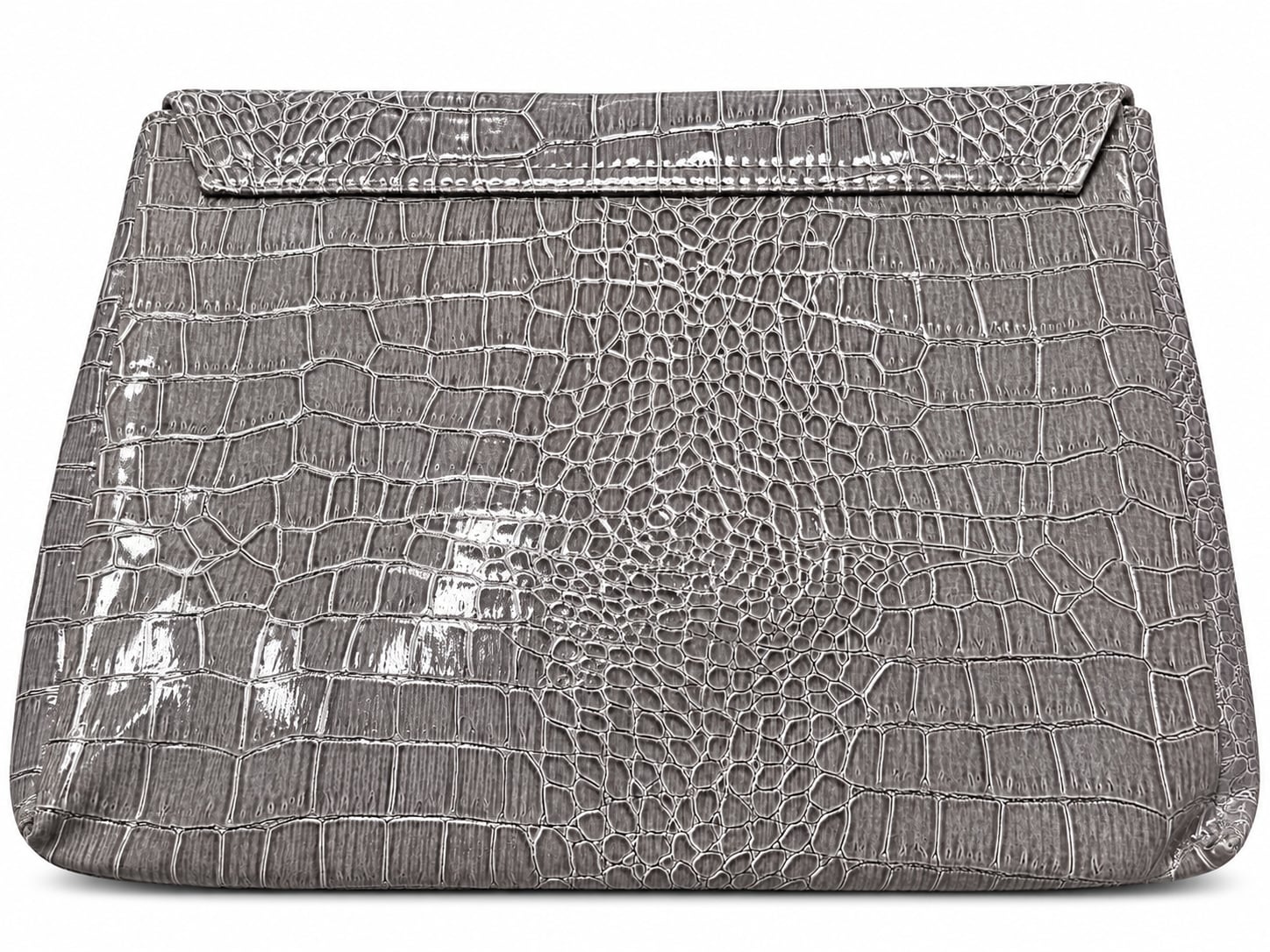 Vince Camuto Grey Crocodile Embossed Foldover Clutch Handbag 3