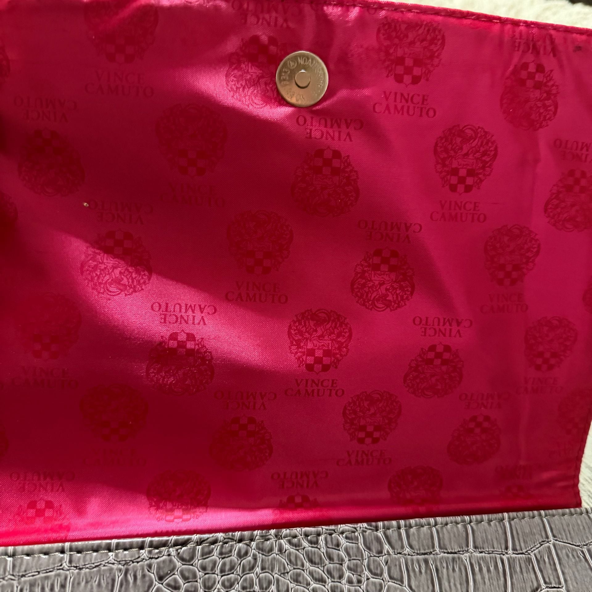 Vince Camuto Grey Crocodile Embossed Foldover Clutch Handbag 4