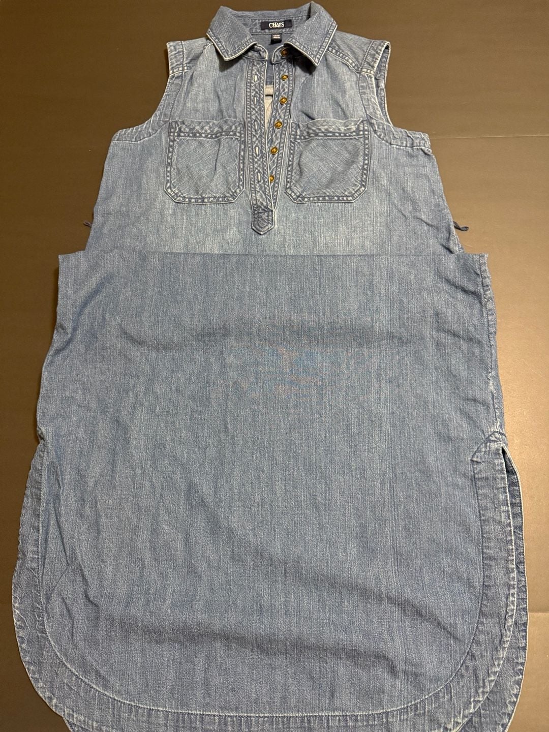 Chaps Denim Shirt Dress Size S Blue Chambray Sleeveless Maxi 2