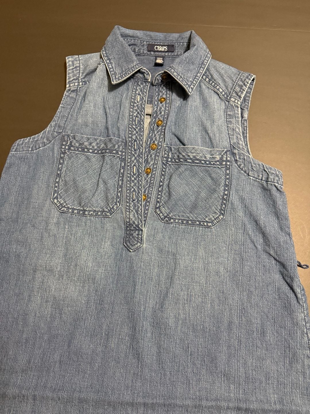 Chaps Denim Shirt Dress Size S Blue Chambray Sleeveless Maxi 3