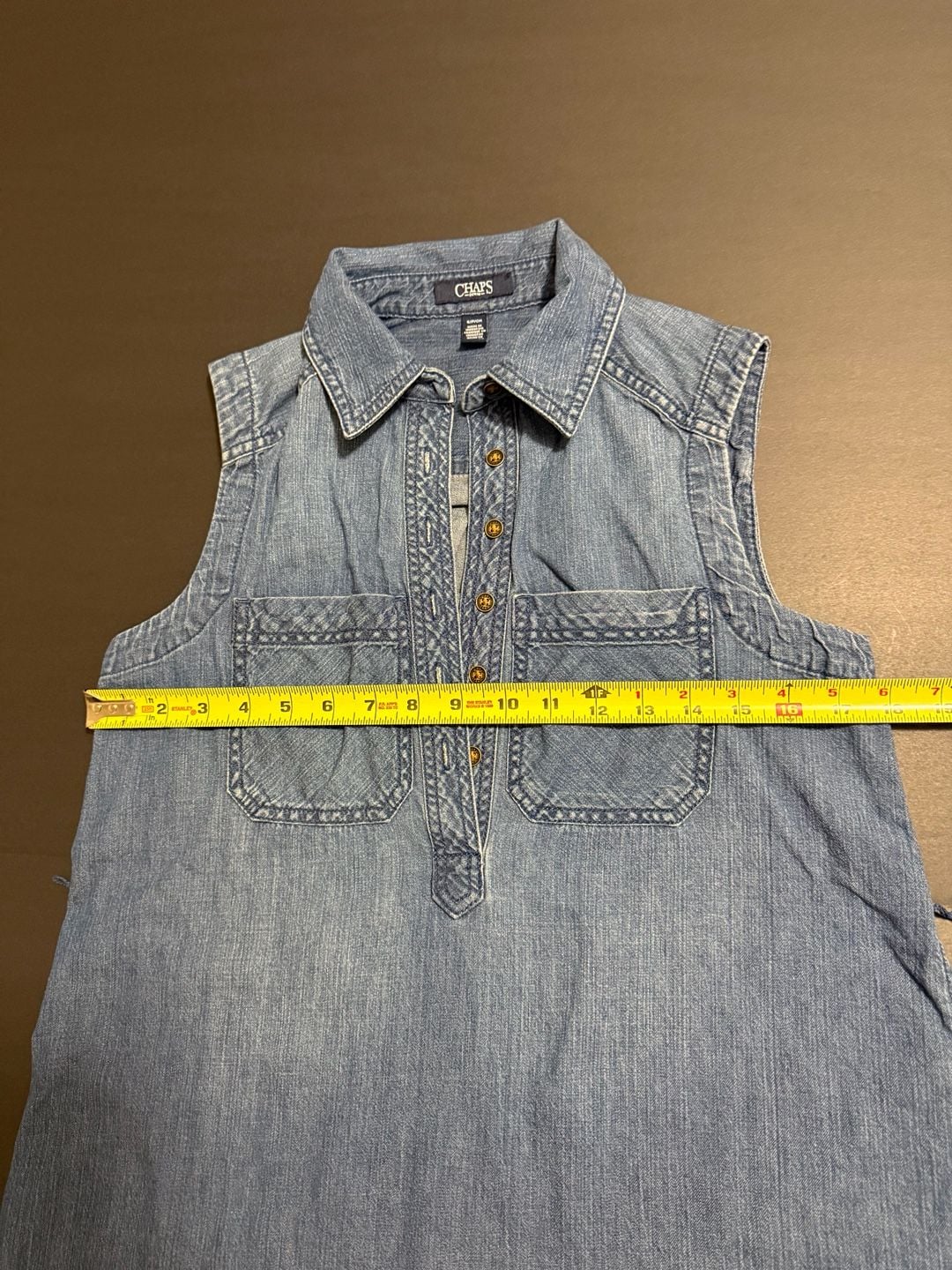 Chaps Denim Shirt Dress Size S Blue Chambray Sleeveless Maxi 6