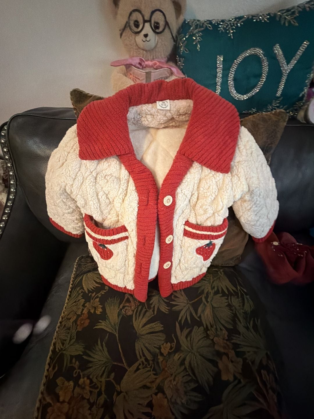 Strawberry Sherpa Baby Cardigan Size 80 2