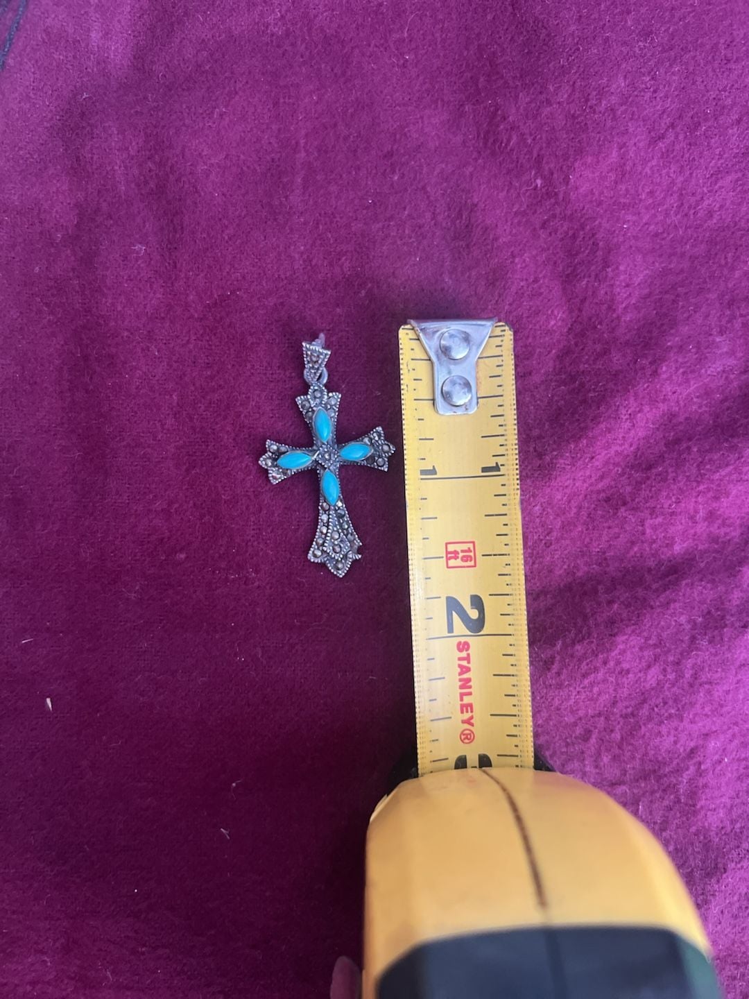 925 Sterling Silver Turquoise Marcasite Cross Pendant 6