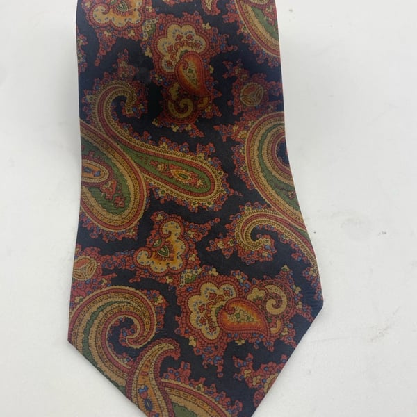 Polo By Ralph Lauren Silk Necktie Paisley Black Red Gold