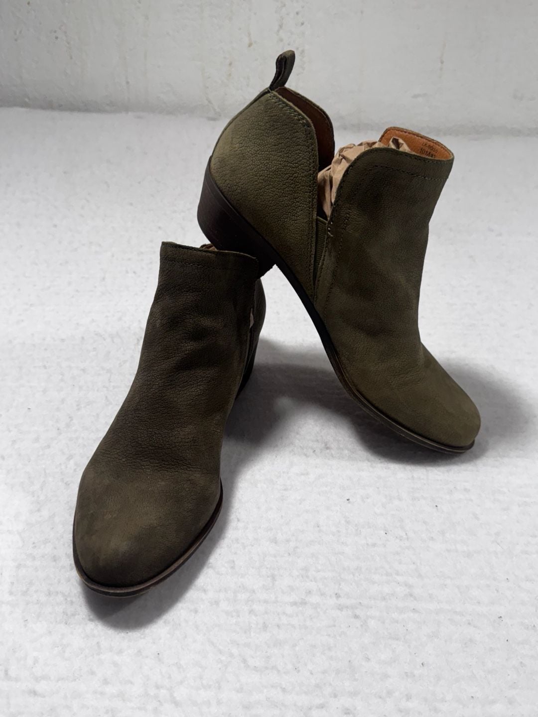 Lucky Brand Bollo Ankle Boots Womens 10M Olive Green Leather Booties 2