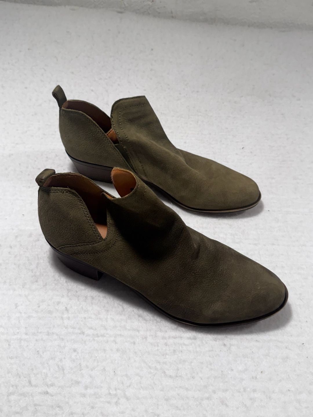 Lucky Brand Bollo Ankle Boots Womens 10M Olive Green Leather Booties 4