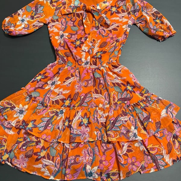 Jessica Simpson Dress Size XS Orange Floral Tiered Ruffle Mini