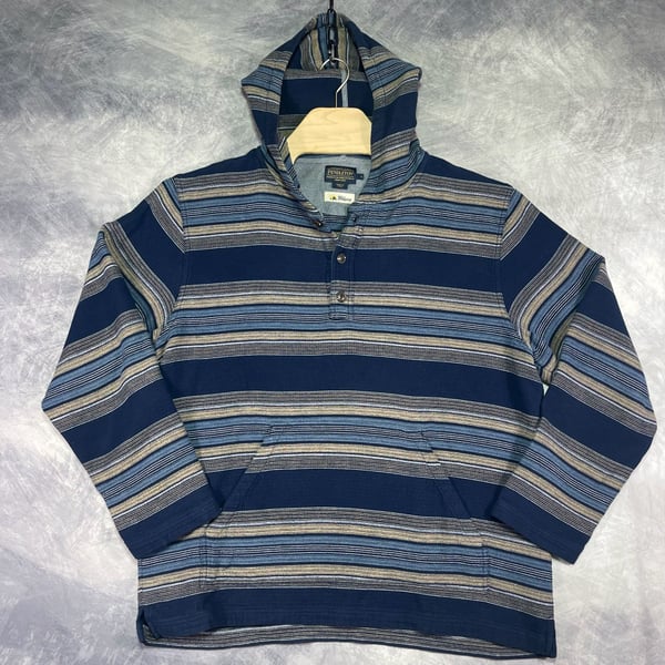 Pendleton Surf Hoodie Size L Blue Striped Button Hooded Sweatshirt