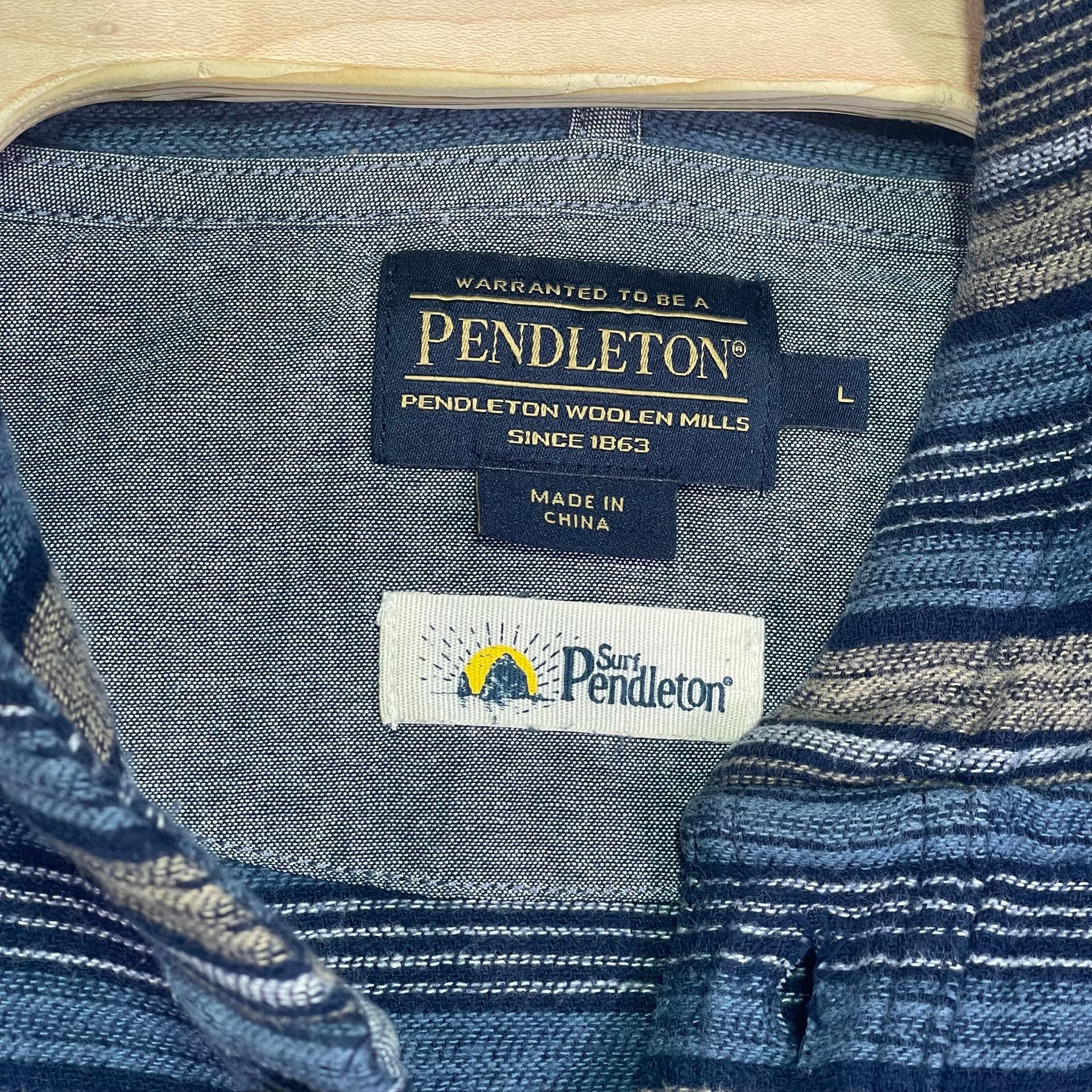 Pendleton Surf Hoodie Size L Blue Striped Button Hooded Sweatshirt 3