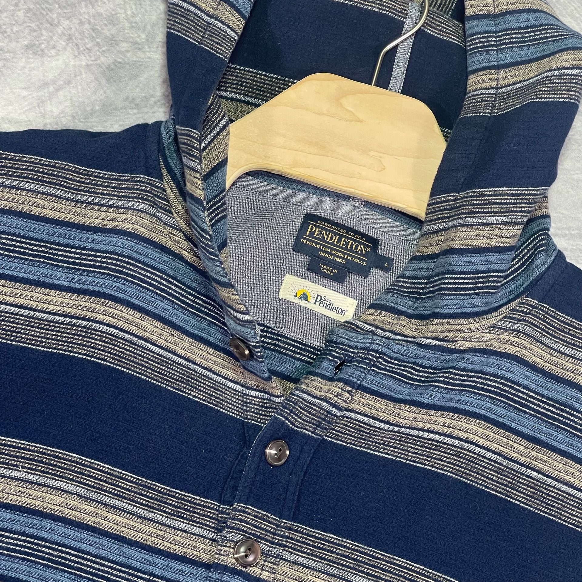 Pendleton Surf Hoodie Size L Blue Striped Button Hooded Sweatshirt 7
