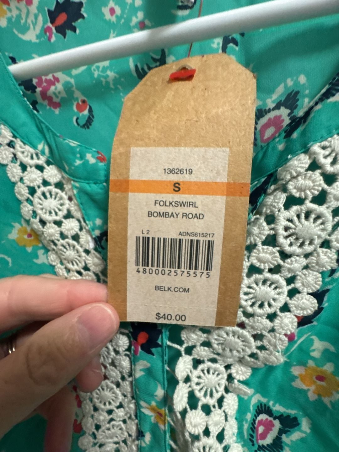 Women’s Red Camel Bombay Road Blouse Size S Green Floral Crochet 5