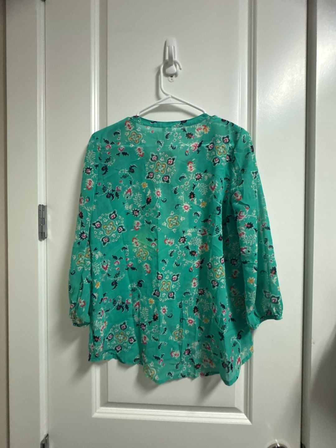 Women’s Red Camel Bombay Road Blouse Size S Green Floral Crochet 8