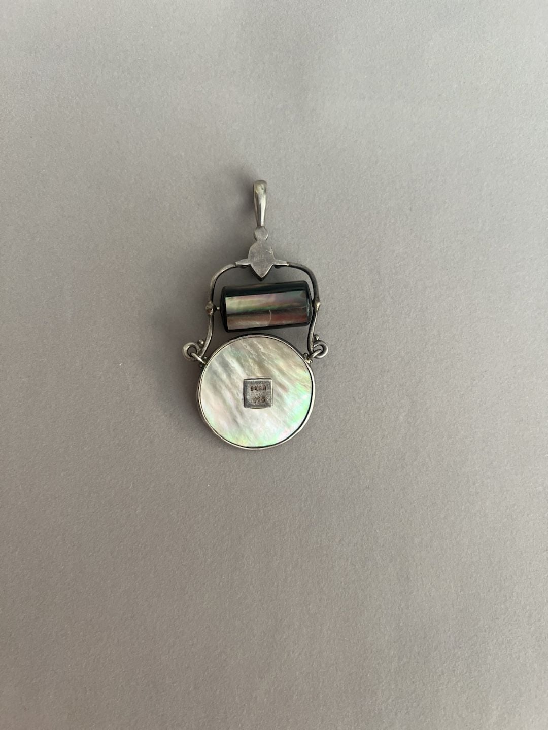 Sajen Sterling Silver Abalone Turquoise Spinning Chinese Coin Pendant 3