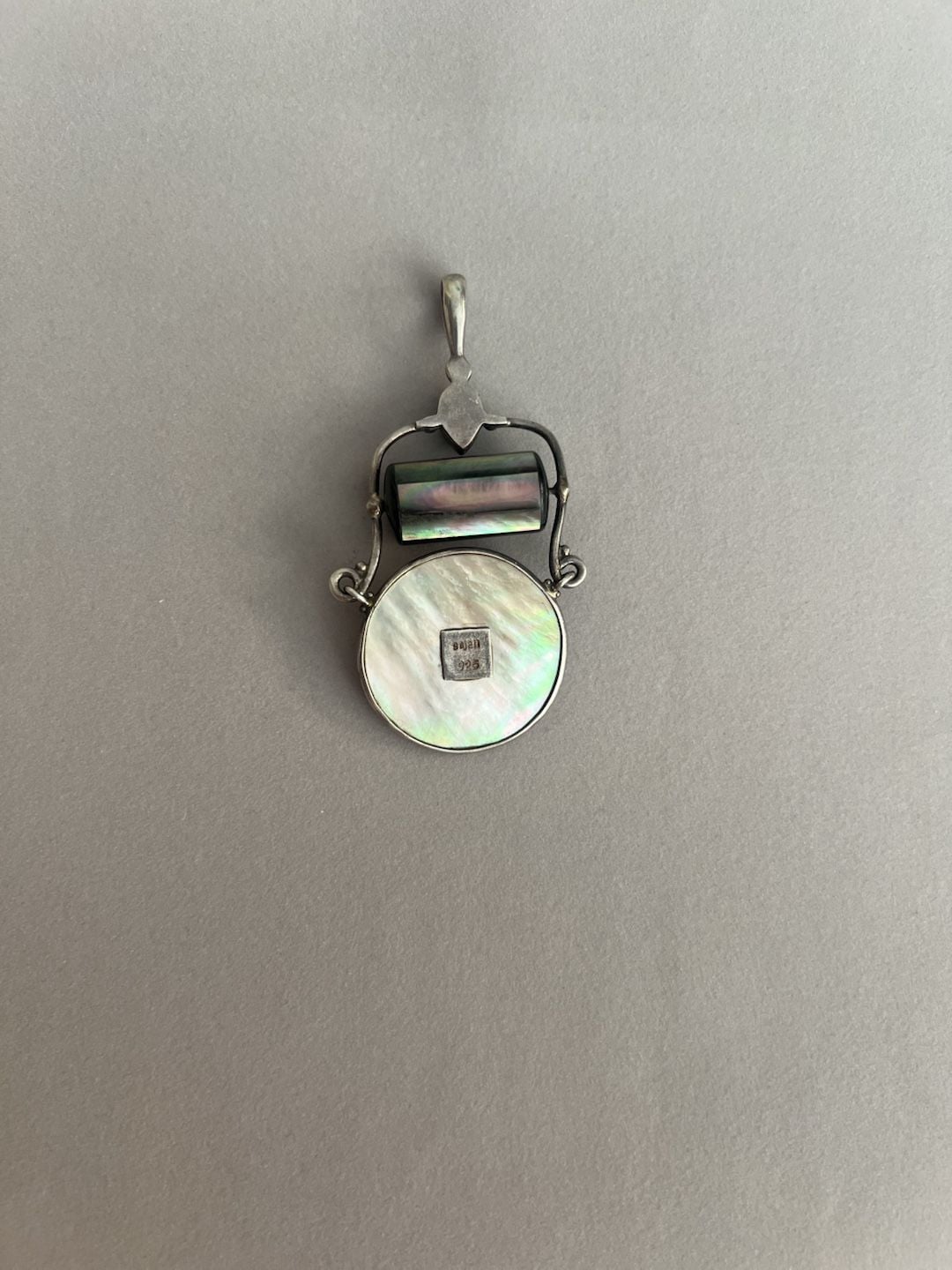 Sajen Sterling Silver Abalone Turquoise Spinning Chinese Coin Pendant 5