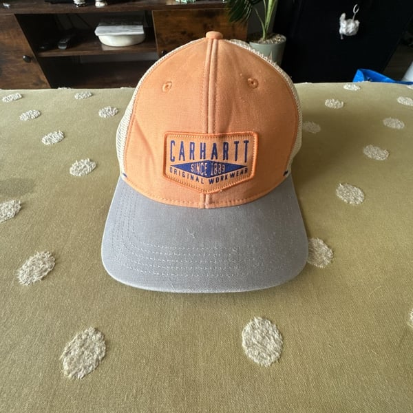 Carhartt orange gray canvas trucker hat, snapback, one size

