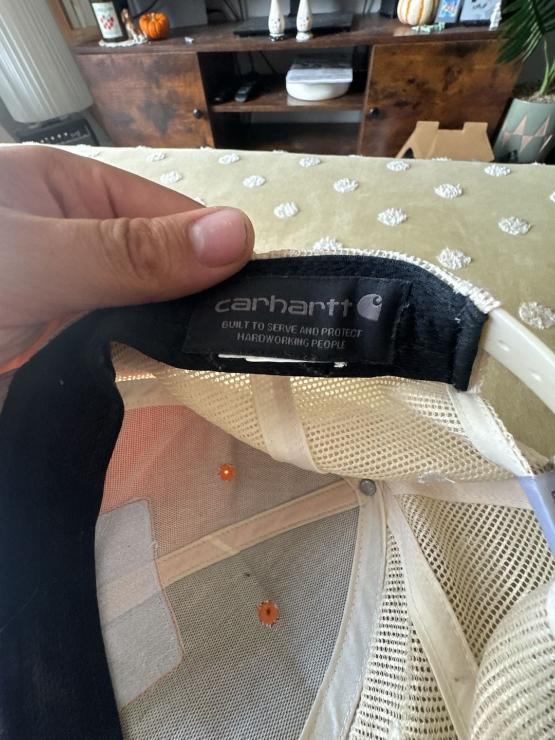 Carhartt orange gray canvas trucker hat, snapback, one size
5
