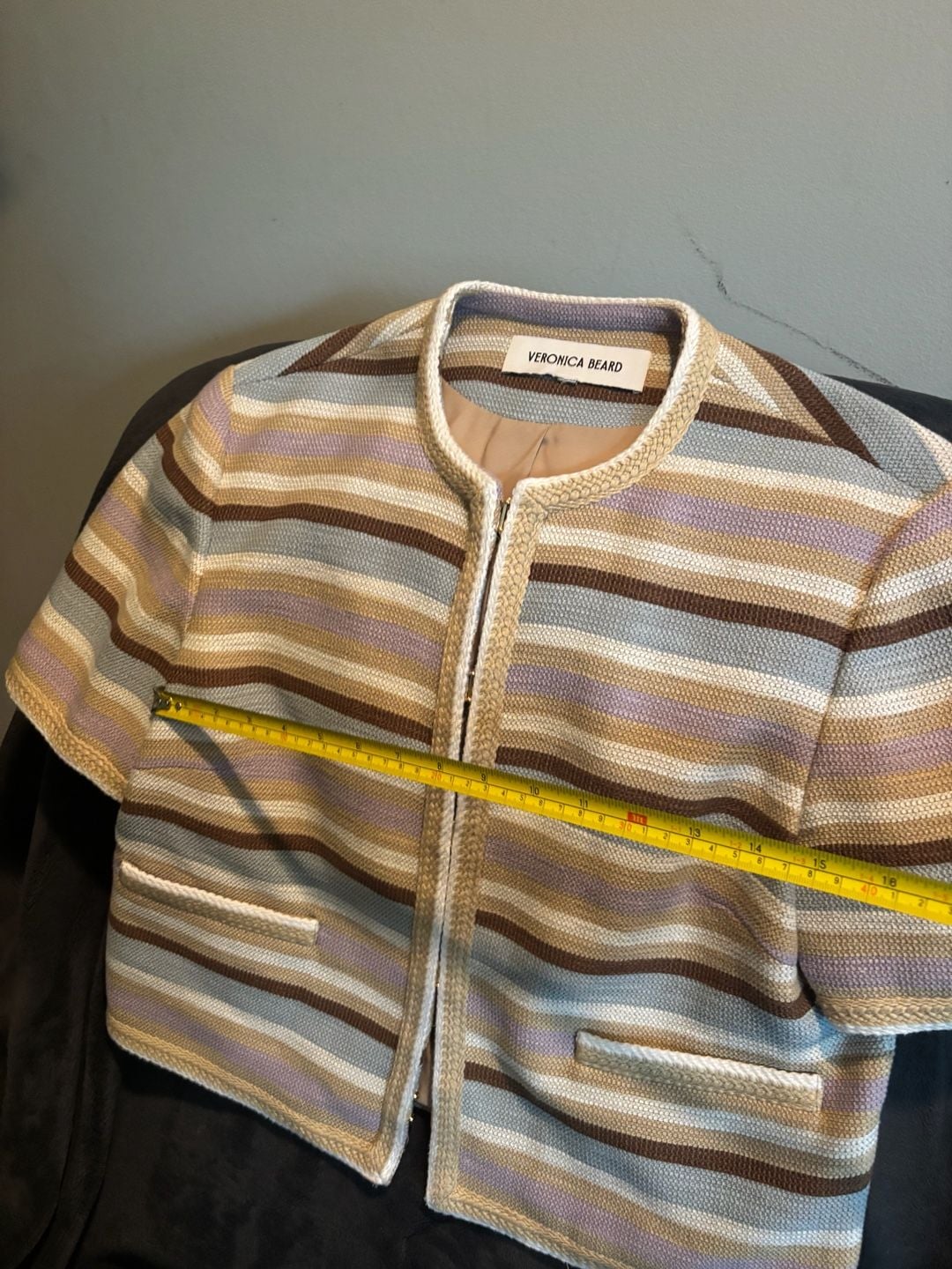 Veronica Beard Wyatt Striped Jacket Multi Short Sleeve 7