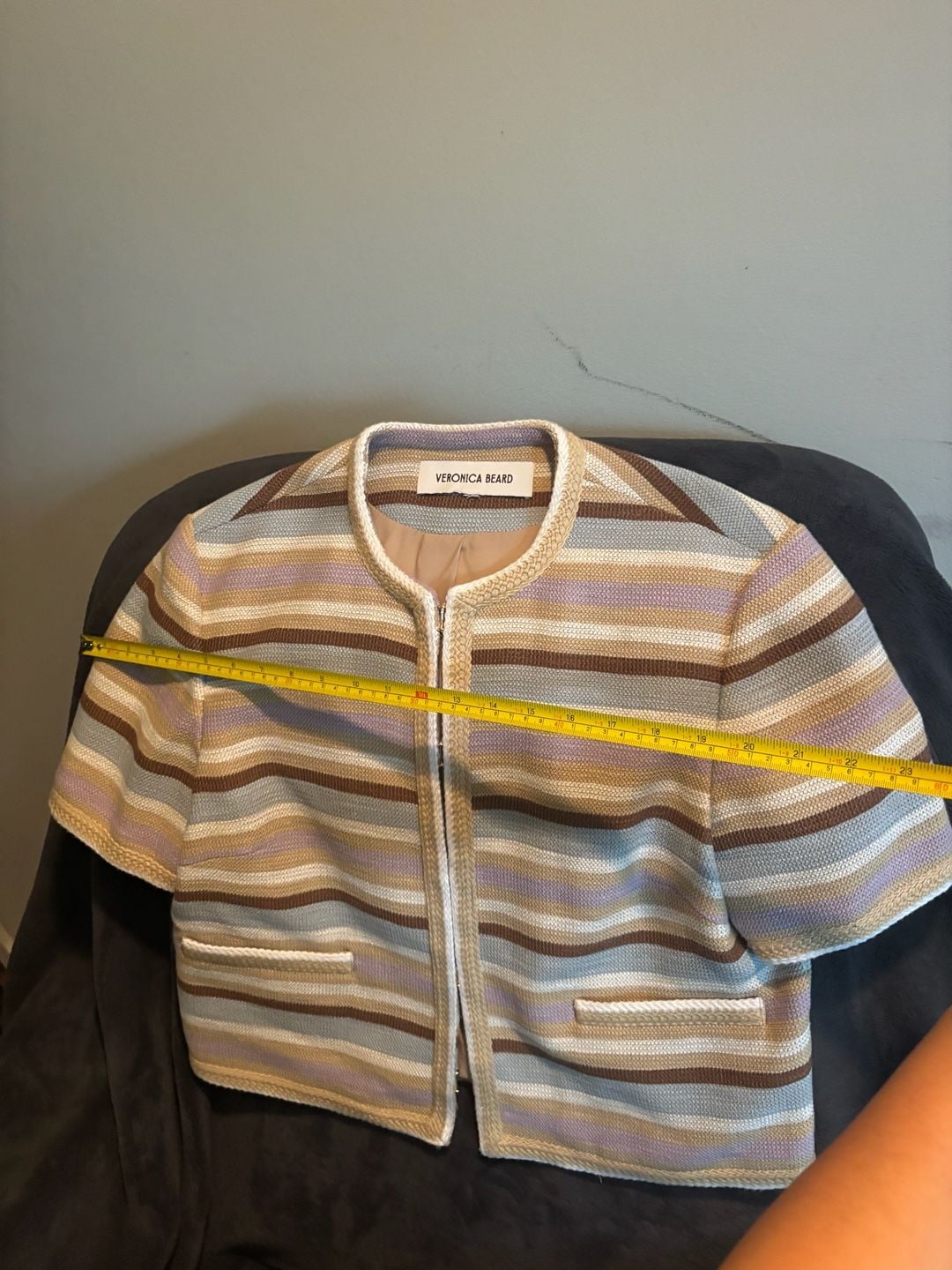 Veronica Beard Wyatt Striped Jacket Multi Short Sleeve 8